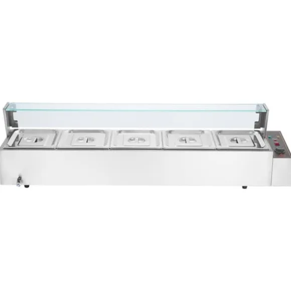 Kommersiell elektrisk bänkvarmare 5*8 Qt med glasskydd, effektiv matlagning, håll varmt, idealisk för restauranger och evenemang
