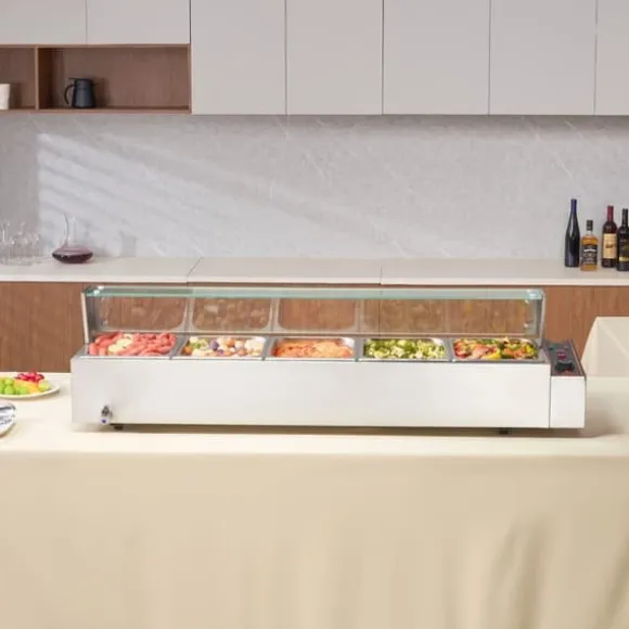 Kommersiell elektrisk bänkvarmare 5*8 Qt med glasskydd, effektiv matlagning, håll varmt, idealisk för restauranger och evenemang