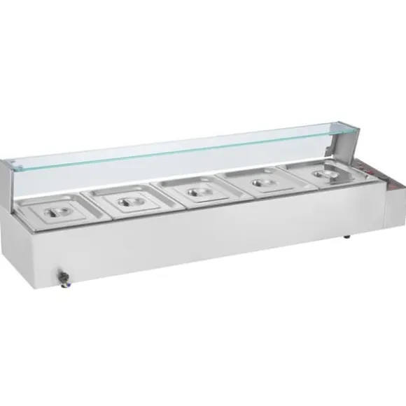 Kommersiell elektrisk bänkvarmare 5*8 Qt med glasskydd, effektiv matlagning, håll varmt, idealisk för restauranger och evenemang