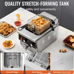 Kommersiell Elektrisk Fritös 3000W, 5,9L Rostfritt Stål, 200°C, Uppgradering för snabbare matlagning, effektiv fritering