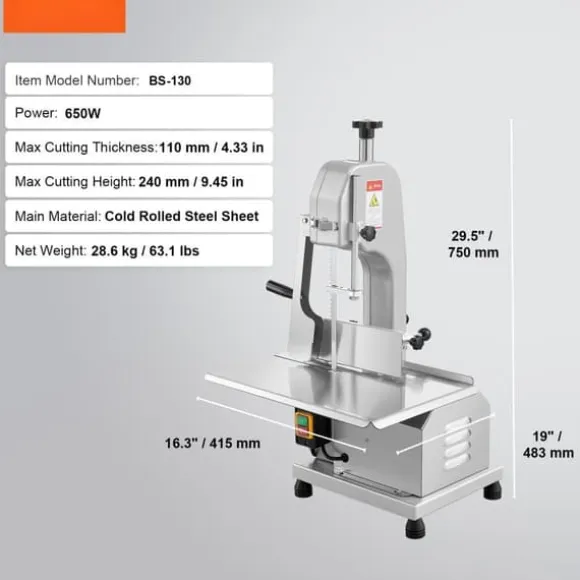 Kommersiell elektrisk köttbandsåg 650W, rostfri, effektiv, hållbar, professionell för kök, perfekt för kött och fisk