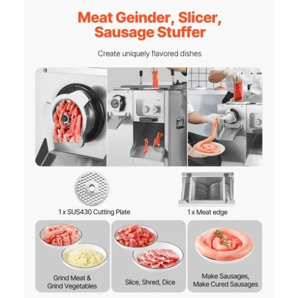 Kommersiell Elektrisk Köttkvarn, Slicer 14 Lbs/Min, Korvstopp med Hög Kapacitet