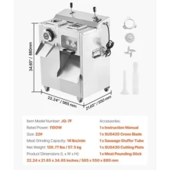 Kommersiell Elektrisk Köttkvarn, Slicer 14 Lbs/Min, Korvstopp med Hög Kapacitet