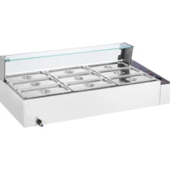 Kommersiell elektrisk matvärmare, bänkskiva, buffé 9*5Qt, glasdisk, effektiv för restauranger och catering