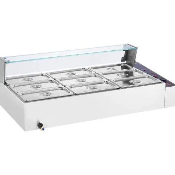 Kommersiell elektrisk matvärmare, bänkskiva, buffé 9*5Qt, glasdisk, effektiv för restauranger och catering