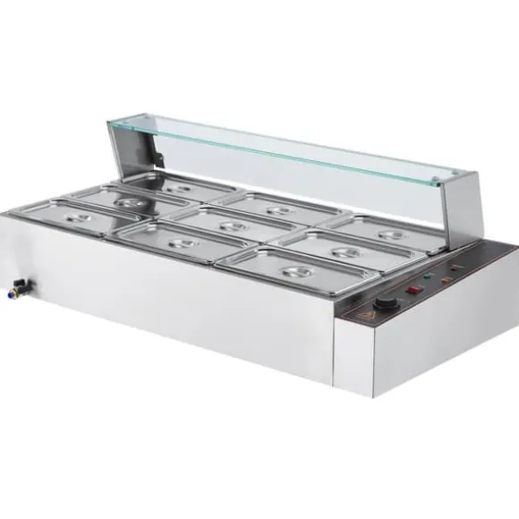 Kommersiell elektrisk matvärmare, bänkskiva, buffé 9*5Qt, glasdisk, effektiv för restauranger och catering
