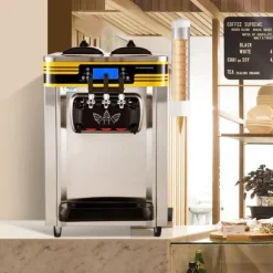 Kommersiell glassmaskin, 22-30L/H kapacitet, 2350W bänkskiva med 2x6L Hopper, LCD-panel, larm. För restaurang/snackbar. Silver.