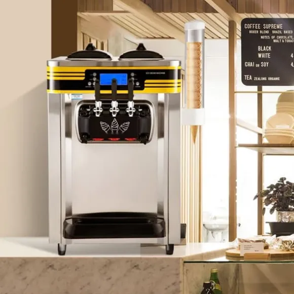 Kommersiell glassmaskin, 22-30L/H kapacitet, 2350W bänkskiva med 2x6L Hopper, LCD-panel, larm. För restaurang/snackbar. Silver.