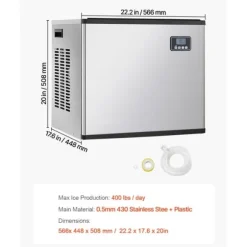 Kommersiell Ismaskin, 400 LBS/24H Modell, 300 LBS Förvaringsbehållare, Automatisk Självrengöringsfunktion