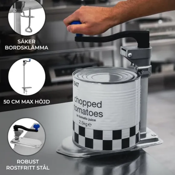 Kommersiell Konservöppnare 50 cm Rostfritt Stål Stor Manuell Burköppnare Professionell Kök Catering Restaurang Bordsklämma Justerbar Bänkskruvar