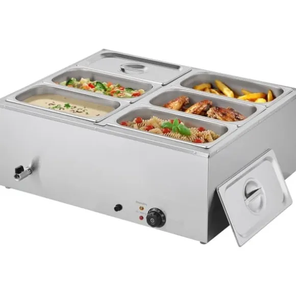 Kommersiell Matvärmare, 1500W Elektrisk, Rostfritt Stål, 6 Pannor, Snabbvärmande, för Catering och Fester