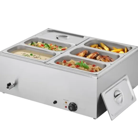 Kommersiell Matvärmare, 1500W Elektrisk, Rostfritt Stål, 6 Pannor, Snabbvärmande, för Catering och Fester