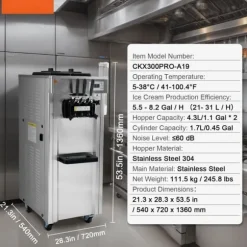 Kommersiell mjukglassmaskin 21-31 L/H, 3-smak, hög kapacitet och effektivitet.