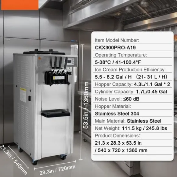 Kommersiell mjukglassmaskin 21-31 L/H, 3-smak, hög kapacitet och effektivitet.