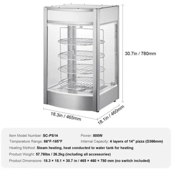 Kommersiell pizzavärmare för 14" pizza, 4-lagers design, elektrisk matdisplay, effektiv uppvärmning