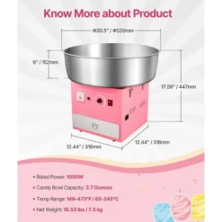 Kommersiell sockervaddsmaskin, 1000W Modell, Perfekt för fest, Rosa färg