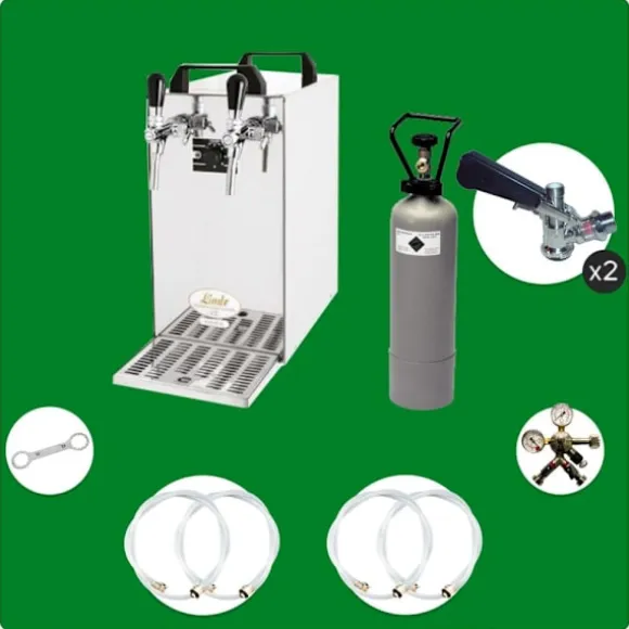 Komplett set - Öltapp - kontakt 40 två linjer torr kylare, run kylare 50 liter/h, KEG:5 liters adapter, KEG 2:Type M