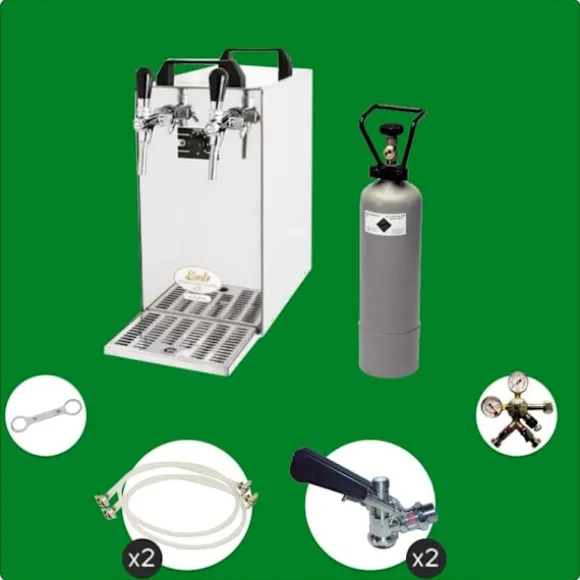 Komplett set - Öltapp - kontakt 40 två linjer torr kylare, run kylare 50 liter/h, KEG:5 liters adapter, KEG 2:Type M
