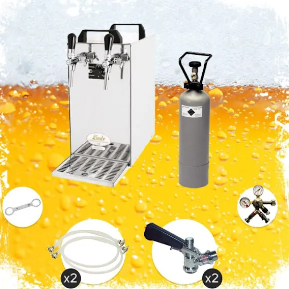Komplett set - Öltapp - kontakt 40 två linjer torr kylare, run kylare 50 liter/h, KEG:Type G, KEG 2:Type D
