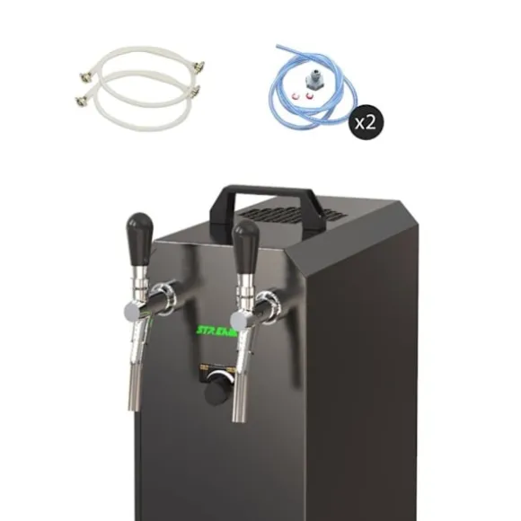 Komplett set - Öltapp STREAM 50K med luftpump ölkorg, flödeskylare 2-ledare torrkylare, upp till 55 liter/h - BLACK EDITION, KEG:Type G, KEG 2:KeyKeg | CDON