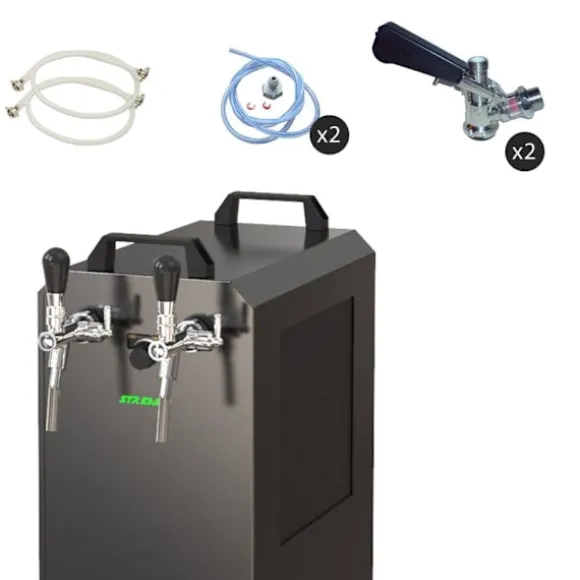 Komplett set - Öltapp STREAM 80K med luftpump, ölväska, genomströmningskylare, 2-linjers torrkylare, KEG:Type D, KEG 2:NC Adapter