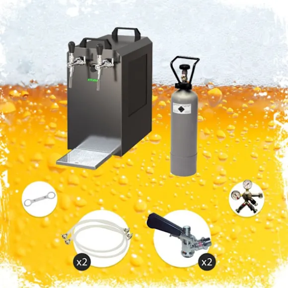 Komplett set - Öltapp - STREAM 80 ölkassett, flödeskylare 2-linjers torrkylare, KEG:5 liters adapter, KEG 2:utan