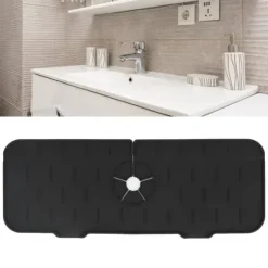 Kran Absorberande matta Tvättbar Återanvändbar Silikon Diskbänk Bänkskiva Vattenfångare för kök Badrum RV 61x14cm Svart