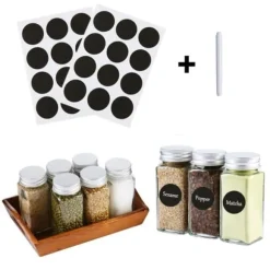 Kryddburkar - Set om 24 - Glas - Tätslutande lock - Etiketter ingår - Borste och tratt