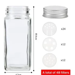Kryddburkar - Set om 24 - Glas - Tätslutande lock - Etiketter ingår - Borste och tratt