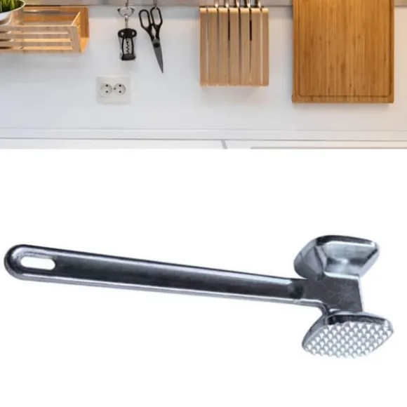 Köttmörningsmaskin i aluminiumlegering, rund, silver, ergonomisk köttklubba för köksbiff