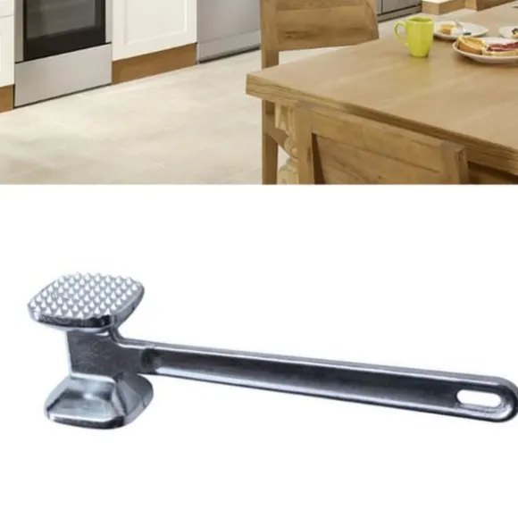 Köttmörningsmaskin i aluminiumlegering, rund, silver, ergonomisk köttklubba för köksbiff