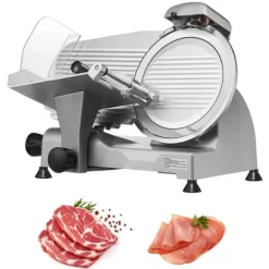 Köttskärare 340 W, 10" rostfritt stålblad, justerbar tjocklek 0-15 mm, perfekt för kommersiellt och hemmabruk.