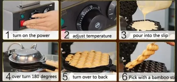 1,4kw elektrisk ägg våffelmaskin, parallell uppvärmning, 180 graders rotationsdesign, exakt temperatur- och tidskontroll