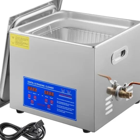 15L 60A Ultraschallsrengörare med värme 360W i rostfritt stål för glasögon, smycken, tandproteser, mynt osv. (15L)
