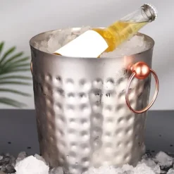 3L bärbar ishink i rostfritt stål med champagnefat och handtag för hemmabruk i baren