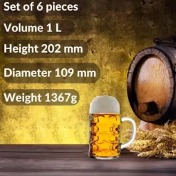 Ölglas, Ölsejdel, Ölkrus, Ölmugg - set med 6 ölglas ISAR 1 liter