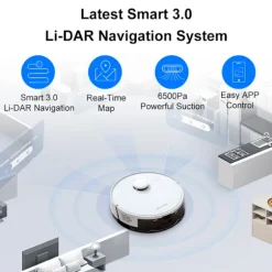 Liectroux M70 Pro Robotdammsugare 3-i-1 med Automatisk Tömstation, LiDAR-Navigering och 6500 Pa Sugkraft – Vit