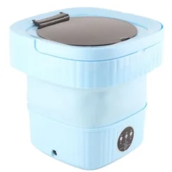 Liten hopfällbar tvättmaskin TPE och PP 100‑240V Inbyggd dehydrator 6L Mini Bärbar Hinkbricka för Underkläder Strumpa Blå US Plugg
