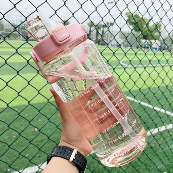 2 liters motivationsflaska med schema - Rosa