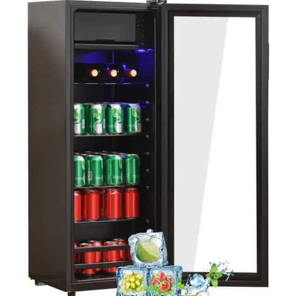 128L Mini-Kylskåp, 8L frys + 120L kyl, För 94 burkar, Tyst drift, Kompressor, LED-ljus, Justerbara hyllor