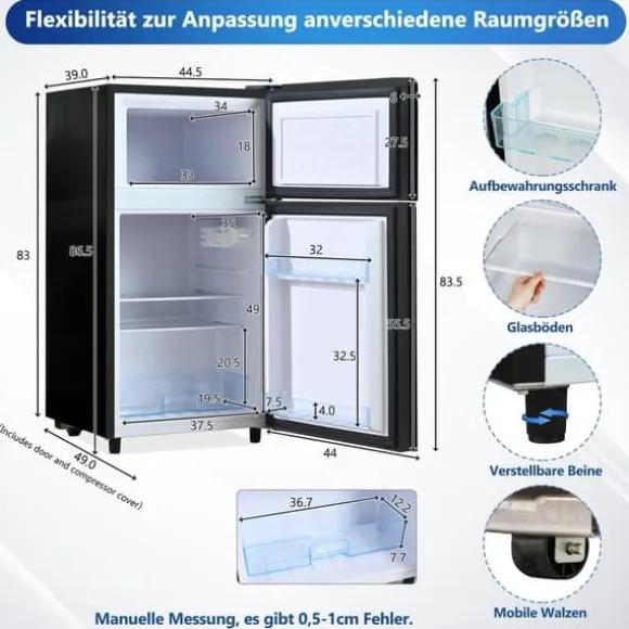 72L Mini-Kylskåp, Svart glastdörr, 39dB, 7-stegs temperatur, LED-ljus, R600 Kylmedel, Direktkylning, För hem, kontor