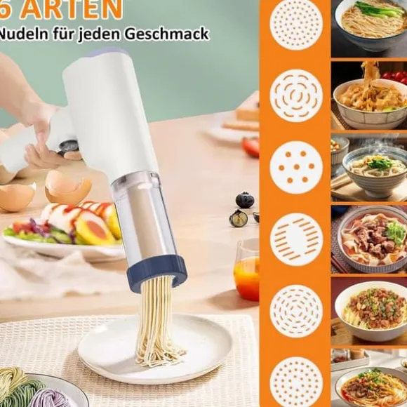 Lollanda Elektrisk Idiyappam och pastamaskin, handhållen trådlös pastapressar, 6-i-1 automatisk pastamaskin