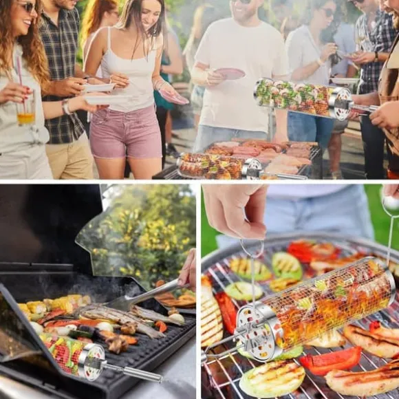Lollanda Grillkorg 2 st - Rostfri Grillkorg-Rullbar, Camping, Trädgård, Handtag, Krok