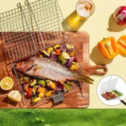 Lollanda Hopfällbar Grillkorg 46.5x32 cm, Rostfritt Stål Grillkorg – för camping och utomhus, för fisk, grönsaker och kött