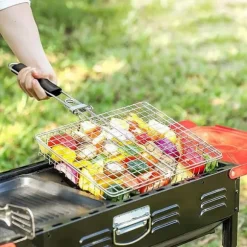 Lollanda Hopfällbar Grillkorg 46.5x32 cm, Rostfritt Stål Grillkorg – för camping och utomhus, för fisk, grönsaker och kött