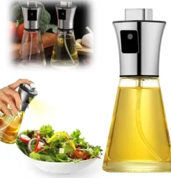 Lollanda Oljesprayflaska 200 ml i Rostfritt Stål och Glas, Konisk Design för Matlagning, Grill och Bakning