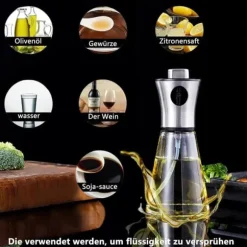 Lollanda Oljesprayflaska 200 ml i Rostfritt Stål och Glas, Konisk Design för Matlagning, Grill och Bakning
