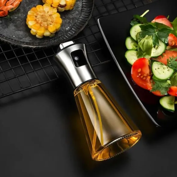 Lollanda Oljesprayflaska 200 ml i Rostfritt Stål och Glas, Konisk Design för Matlagning, Grill och Bakning