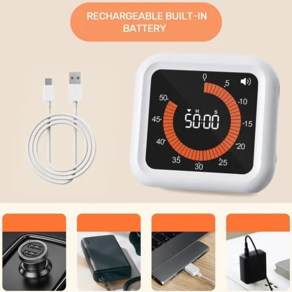 Lollanda Visuell Timer 11 timmar 59 minuter,Uppladdningsbar Timer med Magnet & Stativ, Justerbar Volym