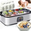 Lollanda Yoghurtmaskin Yoghurtmaskin med Temperaturinställning, Termostat & 48 Timmars Timer, 8 Glas À 180 Ml Vardera för Hem